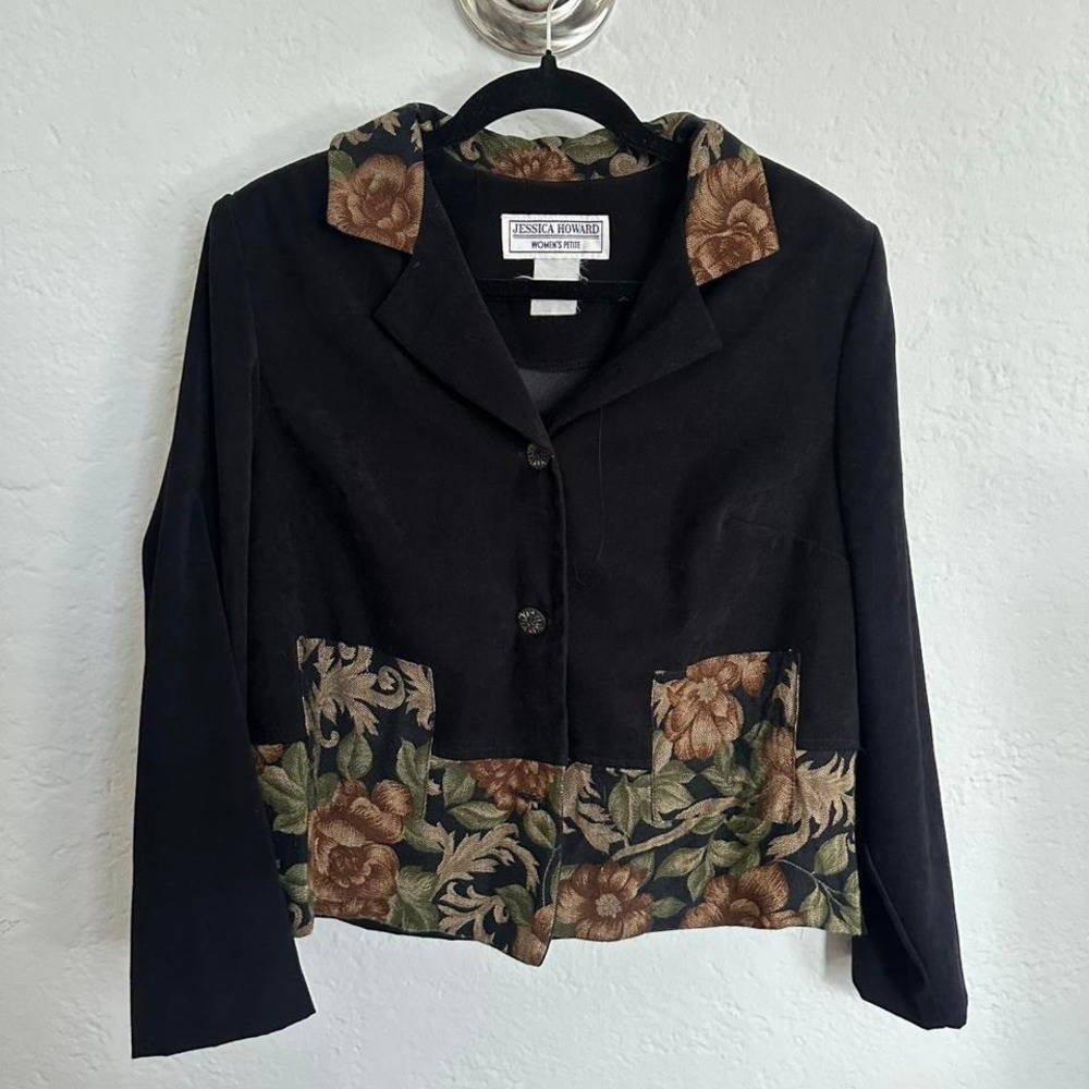 VTG Jessica Howard Black‎ Velvet Tapestry Jacket Size P14